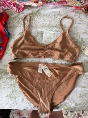 aerie Ribbed Bikini Set in Tan